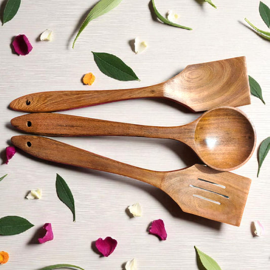 Premium Teak Wood Kitchen Utensils Set of 4 - Nonstick Cookware Safe Wooden Spoons and Spatulas - Durable, Eco-Friendly