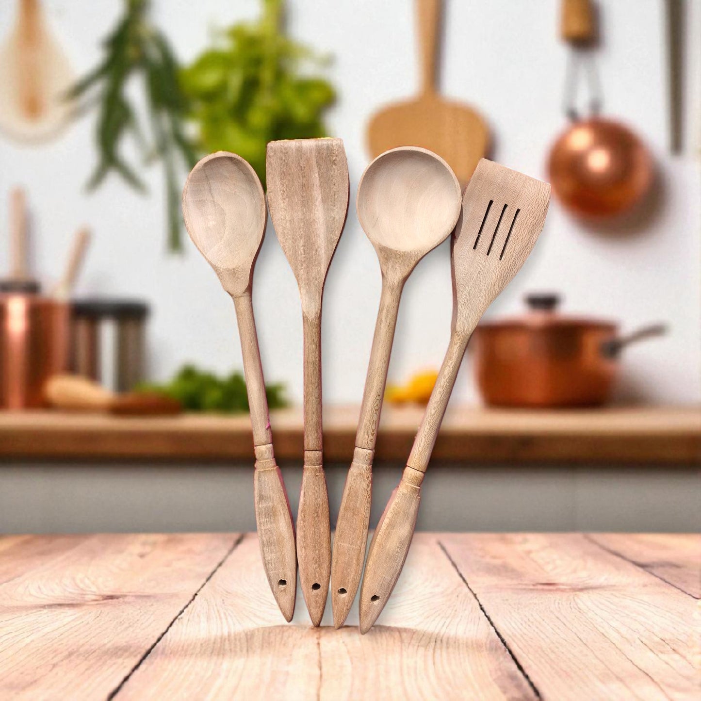 4-Piece Wooden Spatula & Spoon Kitchen Utensil Set – Natural & Bamboo Cooking Tools for Non-Scratch Use